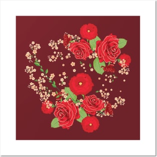 Red Roses and Poppies bouquet Posters and Art